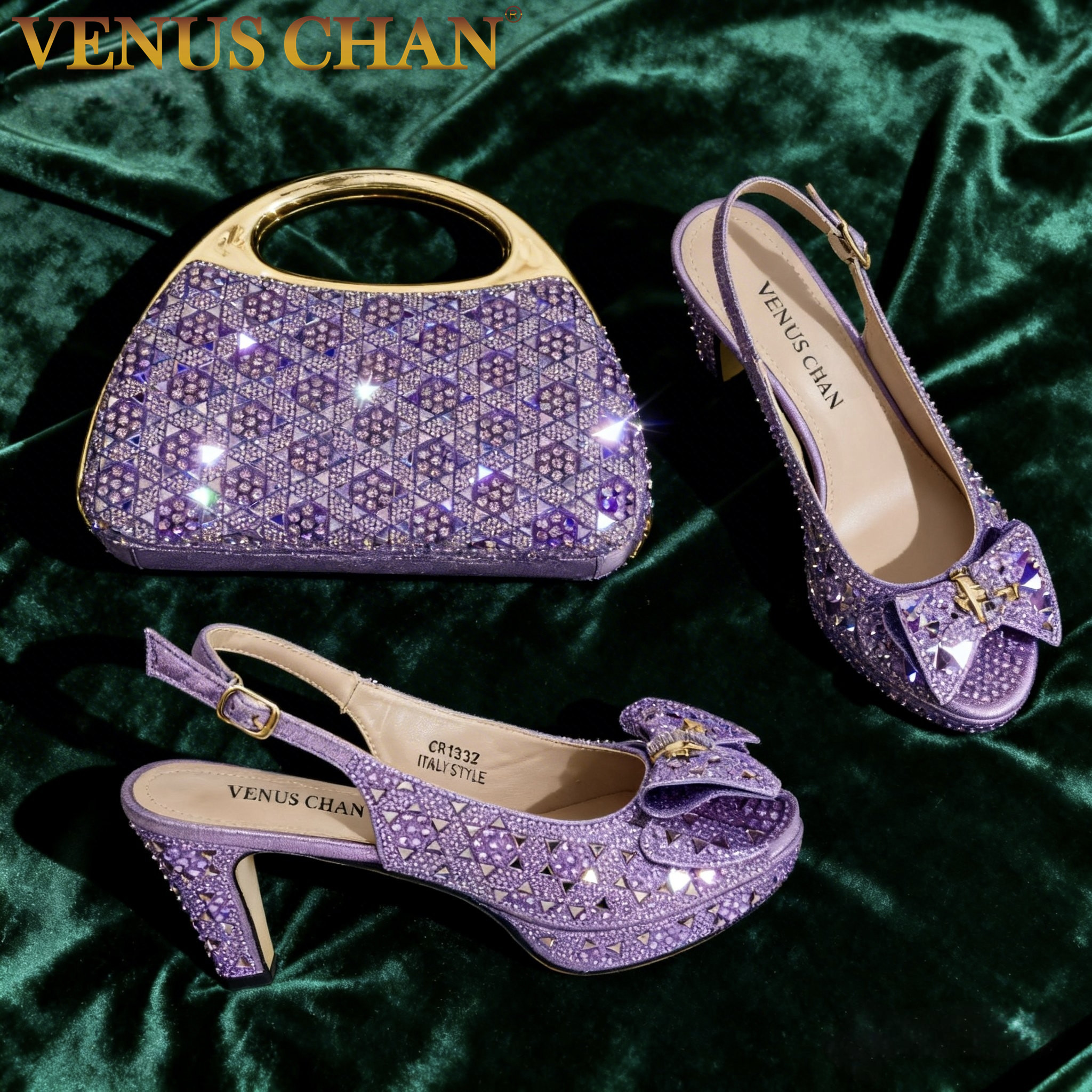 Women Bags For Wedding - Chic Light Purple Rhinestone Peep-Toe High