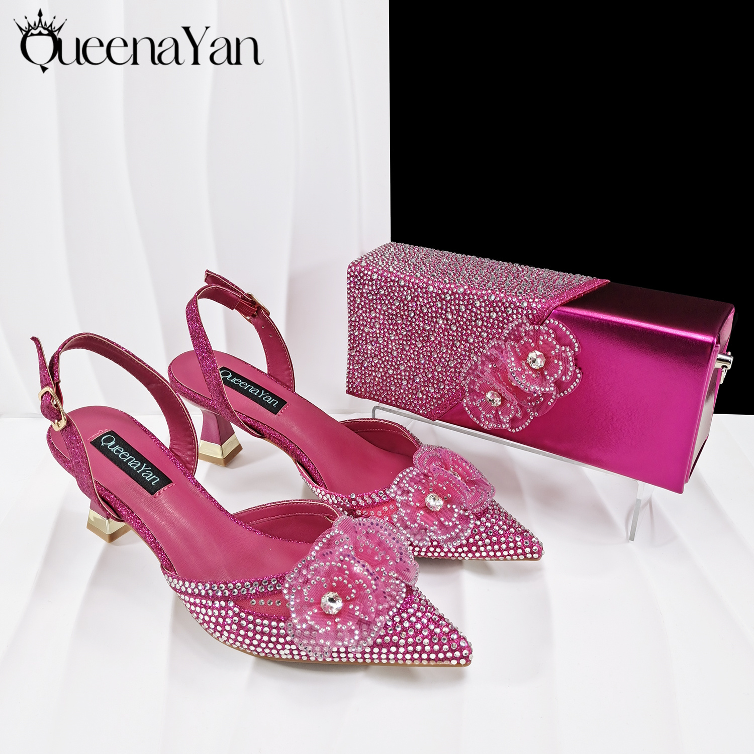 Women'S Bags Handbags - QueenaYan Fuchsia Color Shoes and Bag