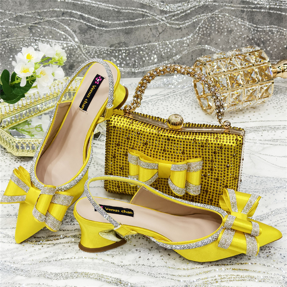 Women Bags For Wedding - 2025 Yellow Bow High Heels Shoes