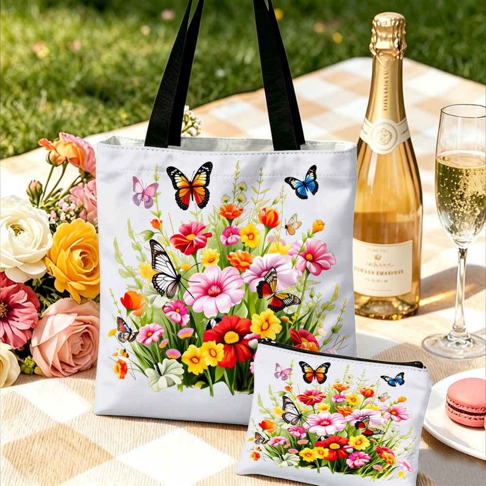 Women'S Bags Handbags - Floral Print Handbag Butterflies And Flowers
