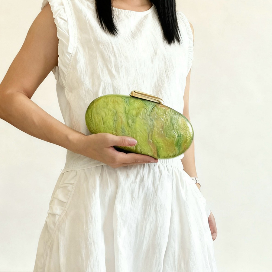 Mini Purse Chain - Watermelon Green Acrylic Clutch Oval Pearl
