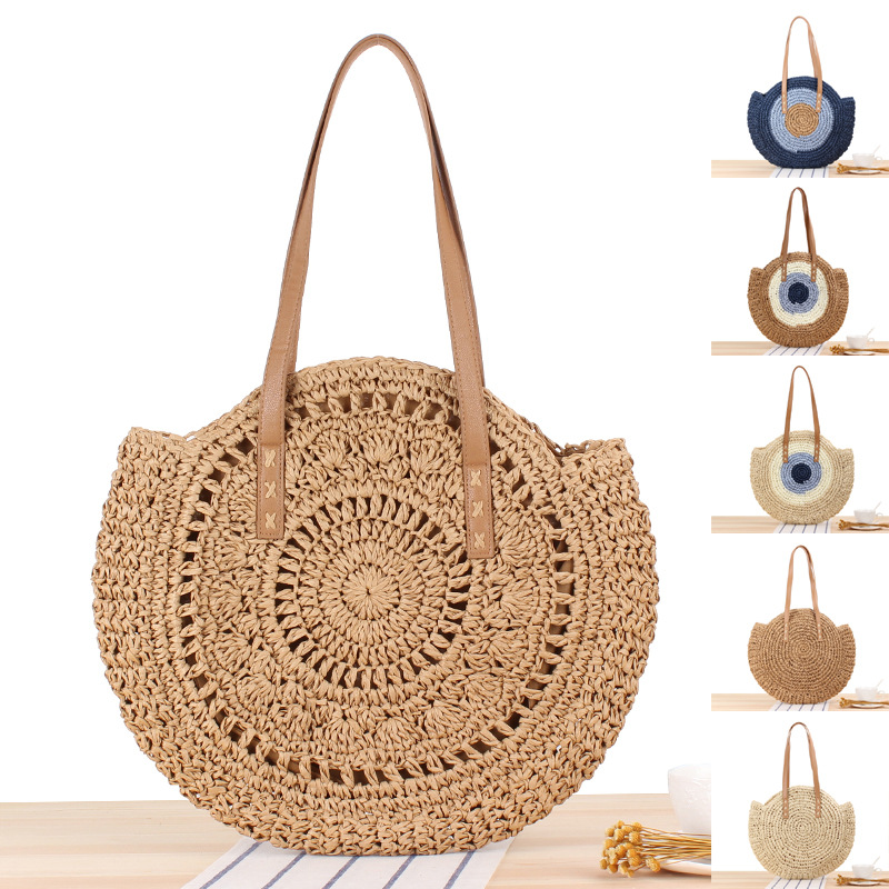 Circle Round Bag - Round Straw Beach Bag Vintage Handmade