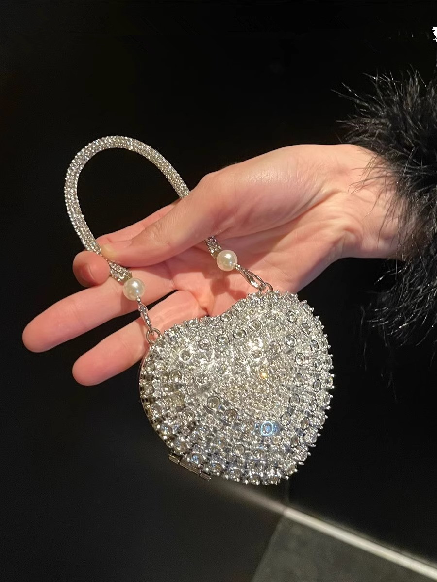 Mini Purse Chain - Luxury Small Bling Heart Shape Diamond