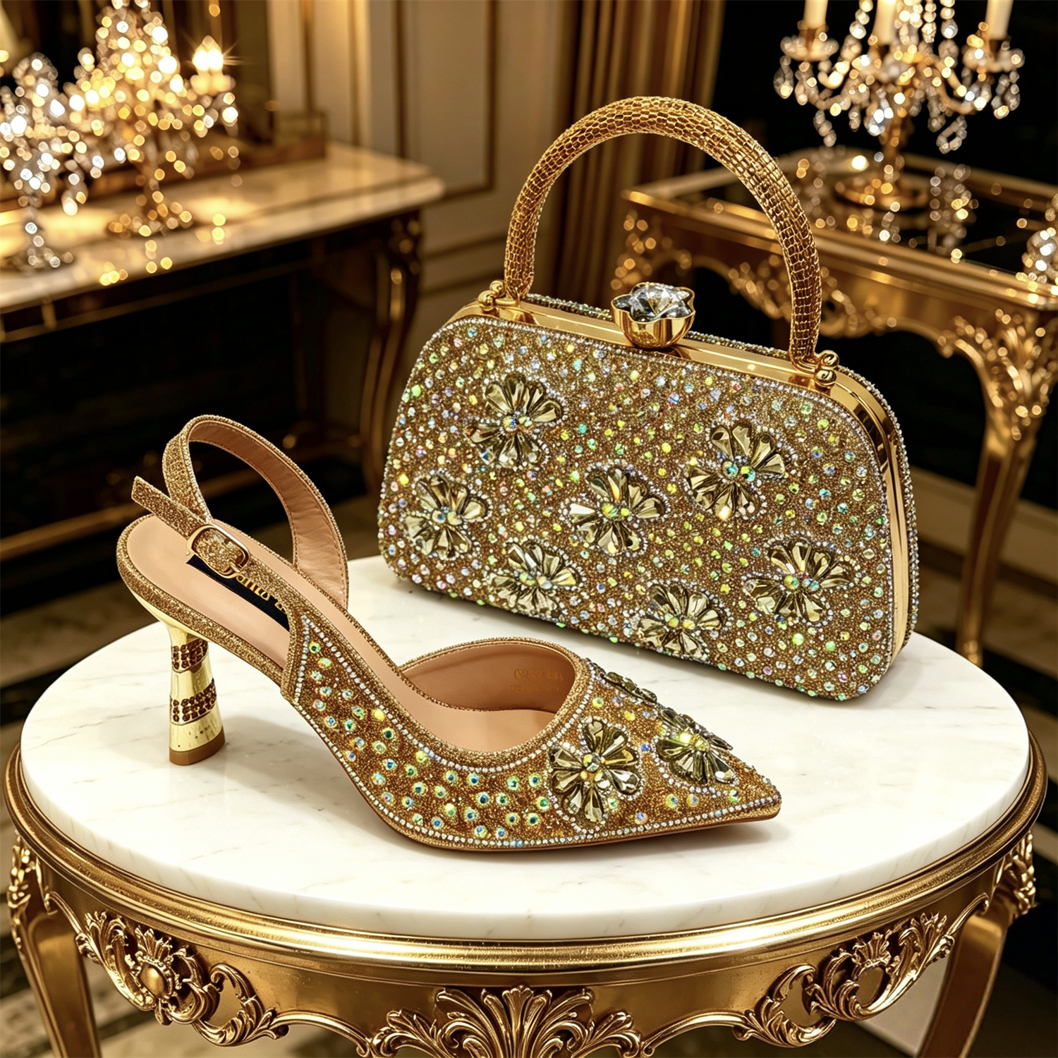 Women Bags For Wedding - Venus Chan Gold Pointed Toe Rhinestone