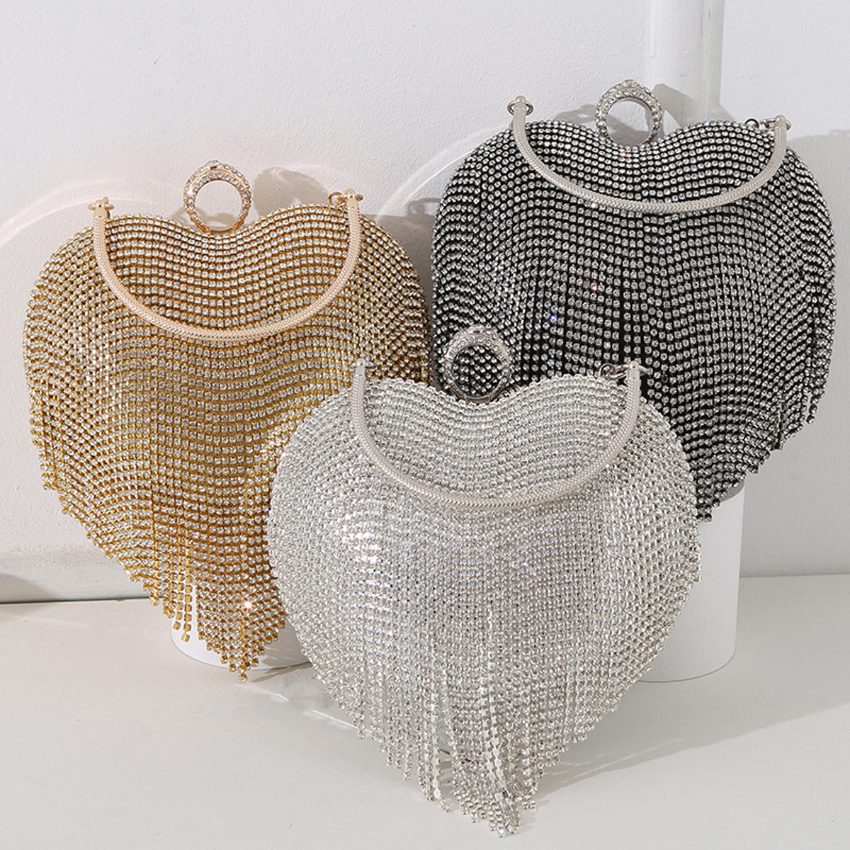 Rhinestone Evening Bag Heart P - огляд і ціна Mini Purse Chain