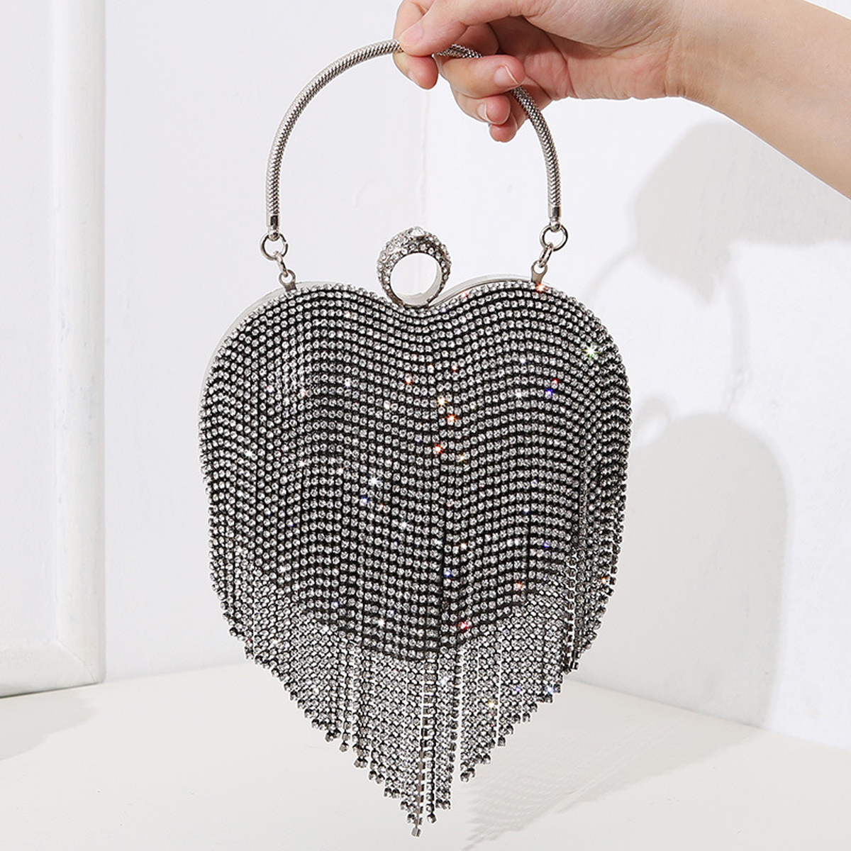 Rhinestone Evening Bag Heart P - огляд і ціна Mini Purse Chain