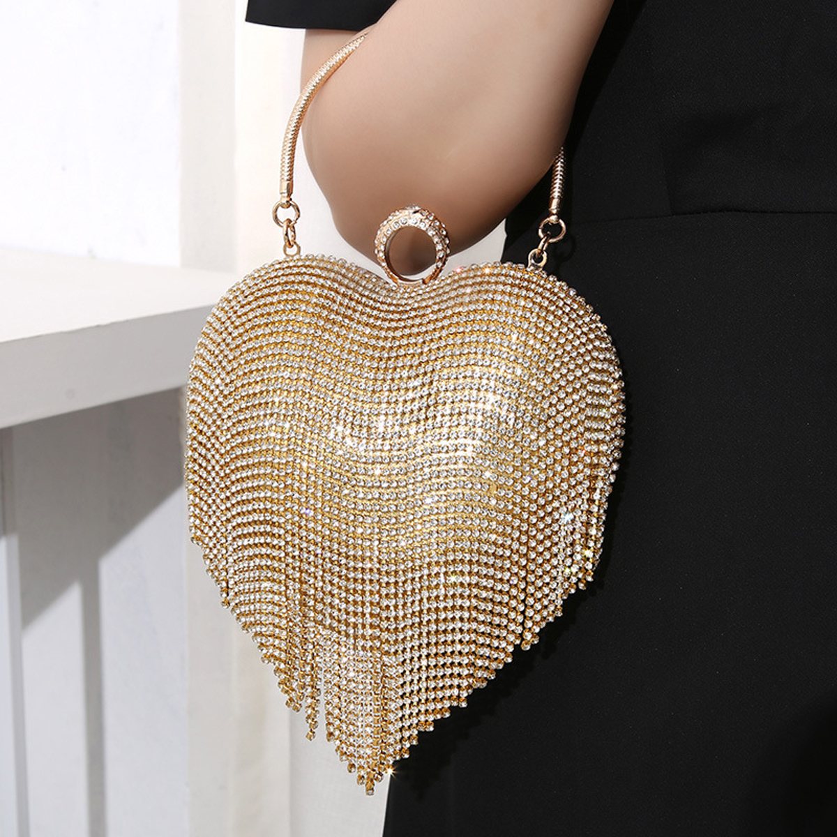 Rhinestone Evening Bag Heart P - огляд і ціна Mini Purse Chain