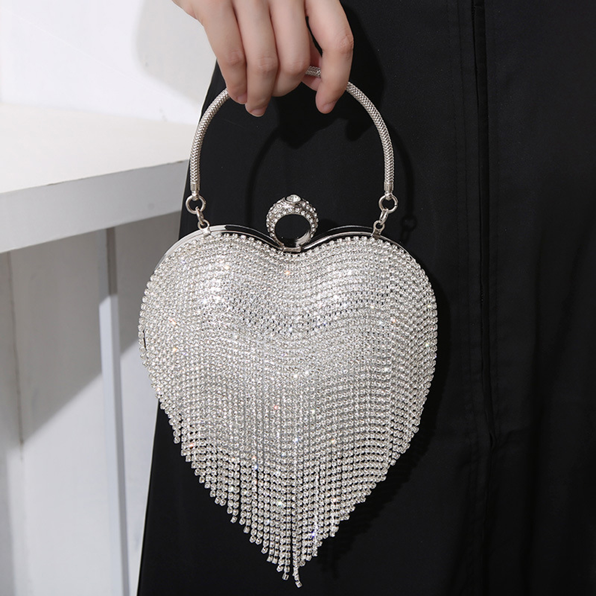 Rhinestone Evening Bag Heart P - огляд і ціна Mini Purse Chain